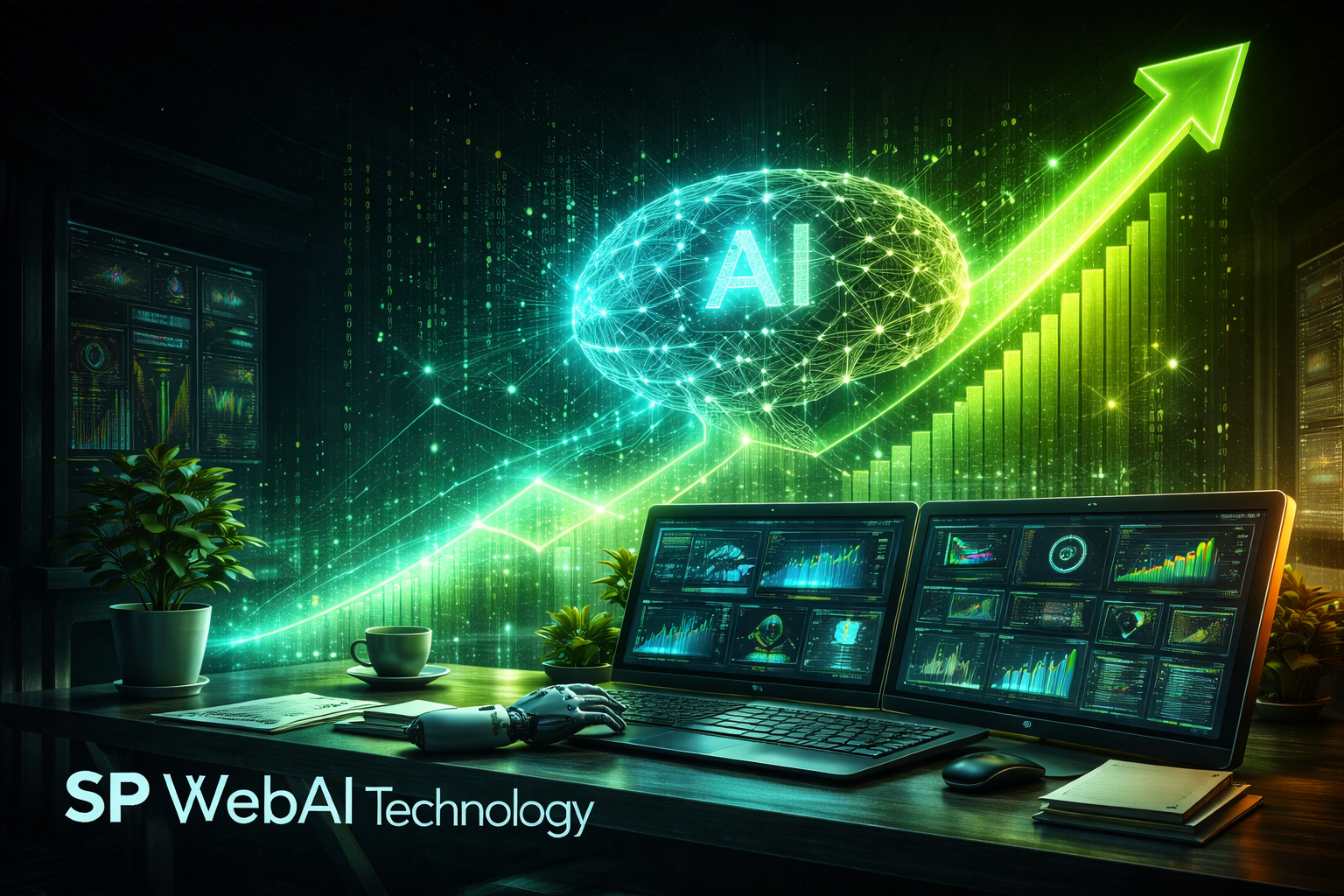 AI business growth visualization with analytics and automation dashboard