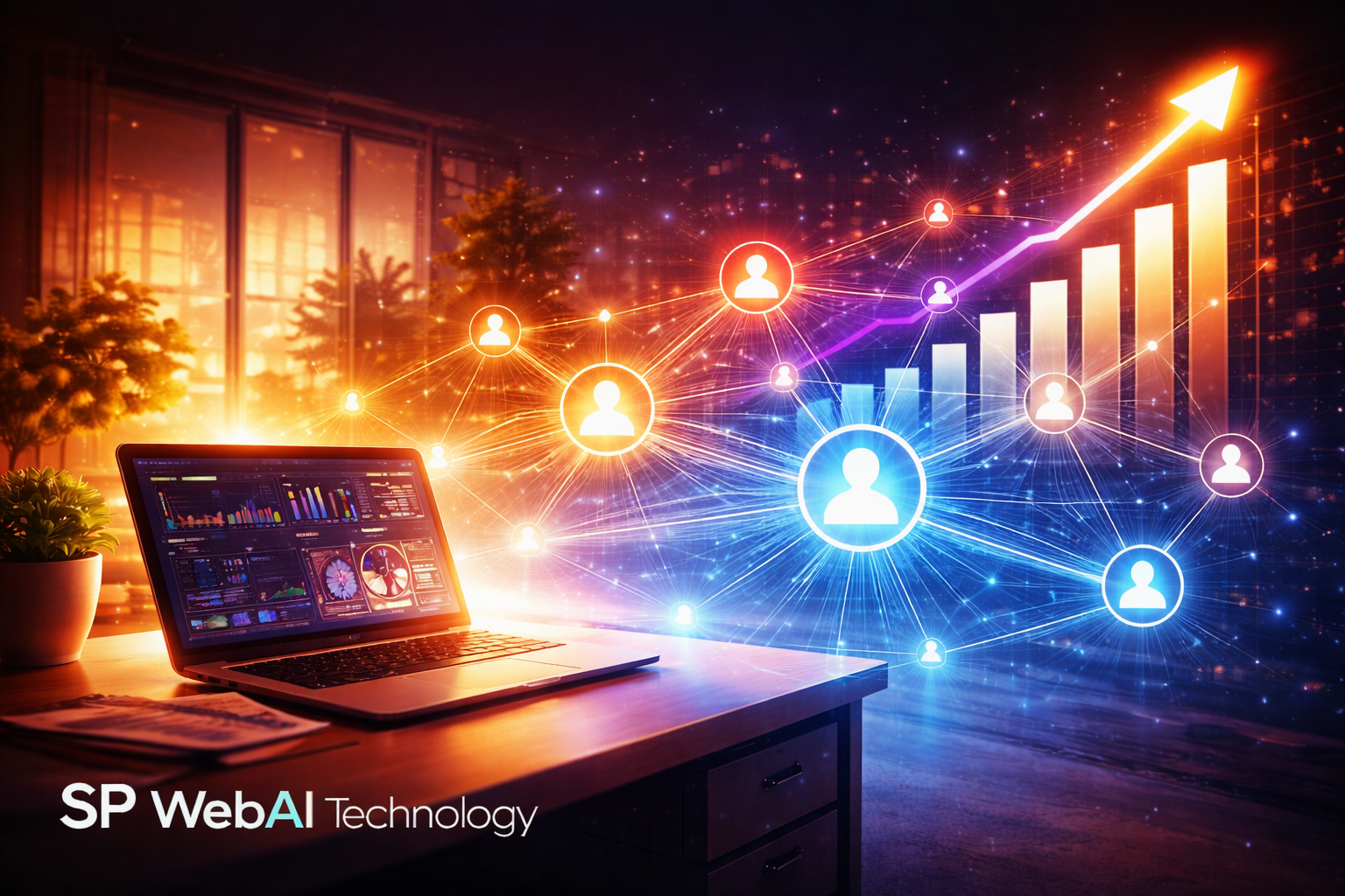 AI system scaling business operations with growing network and automation
