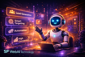 AI lead generation concept with chatbot automation and business growth indicators