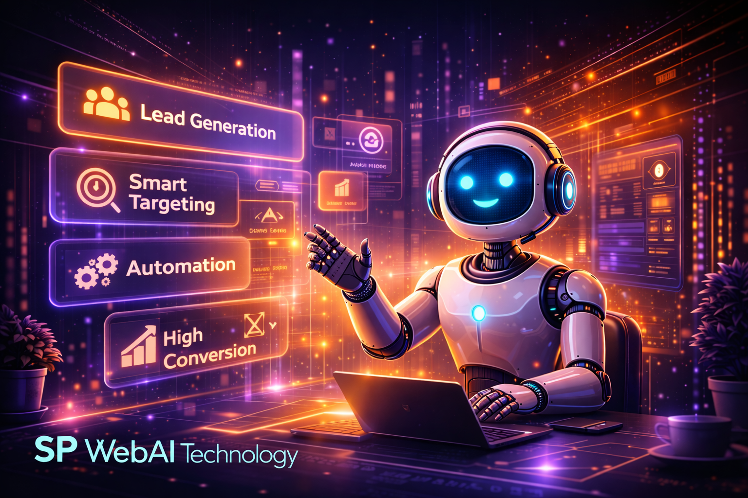 AI lead generation concept with chatbot automation and business growth indicators