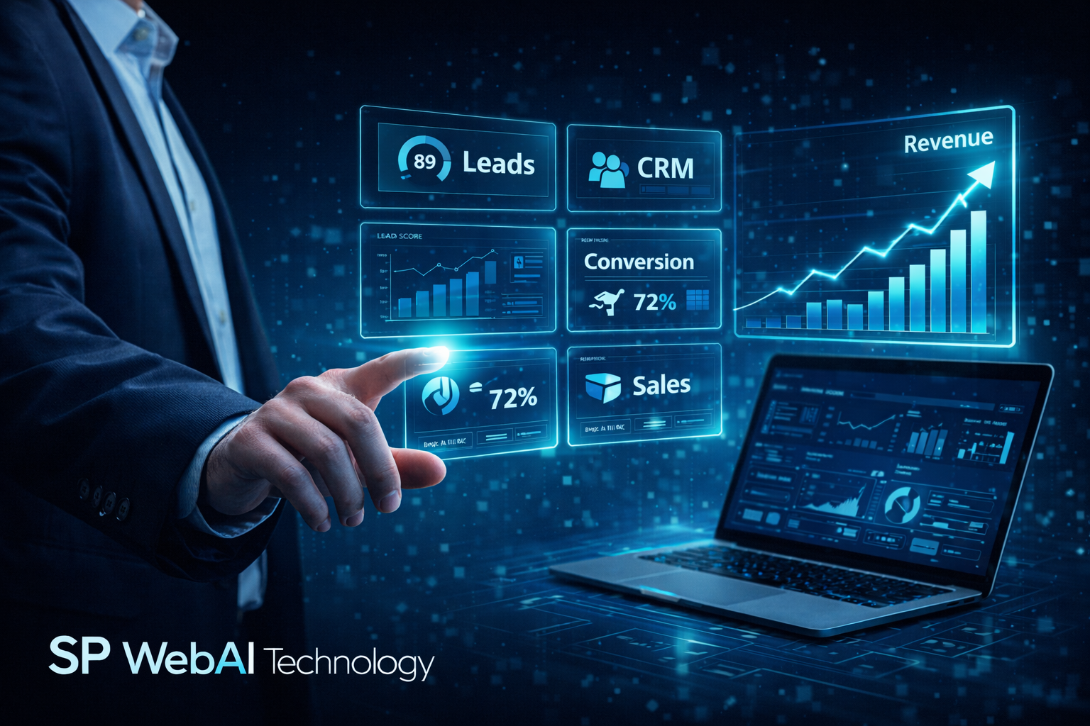 AI sales automation dashboard with lead scoring and revenue growth analytics