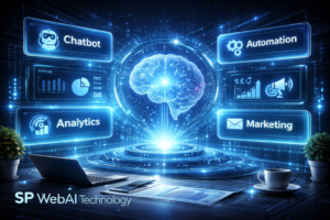 AI tools dashboard with automation, analytics, and chatbot features for business growth